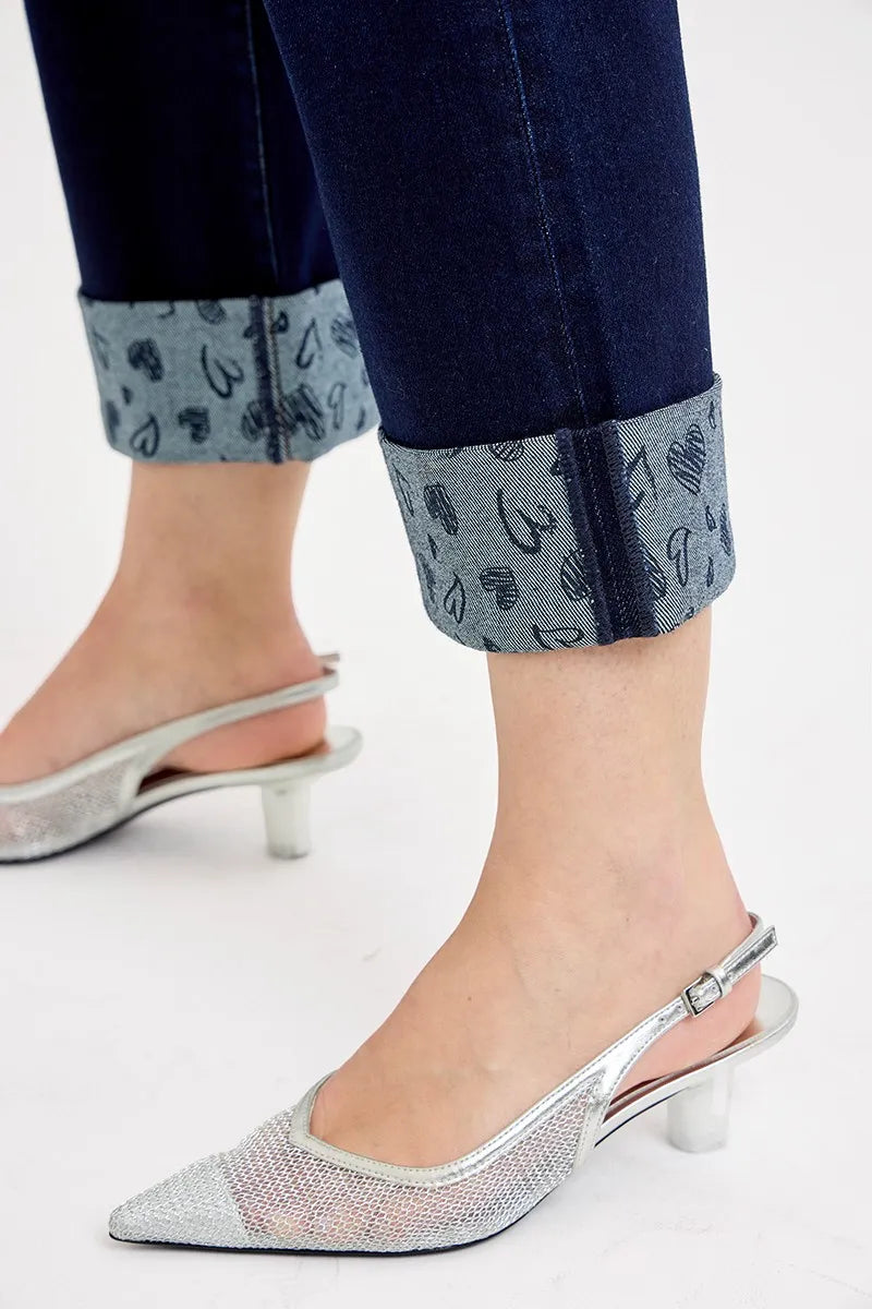 RISEN Full Size Mid Rise Fit Crop Wide With Printed Cuff Jeans Plus Size OutfitFlow