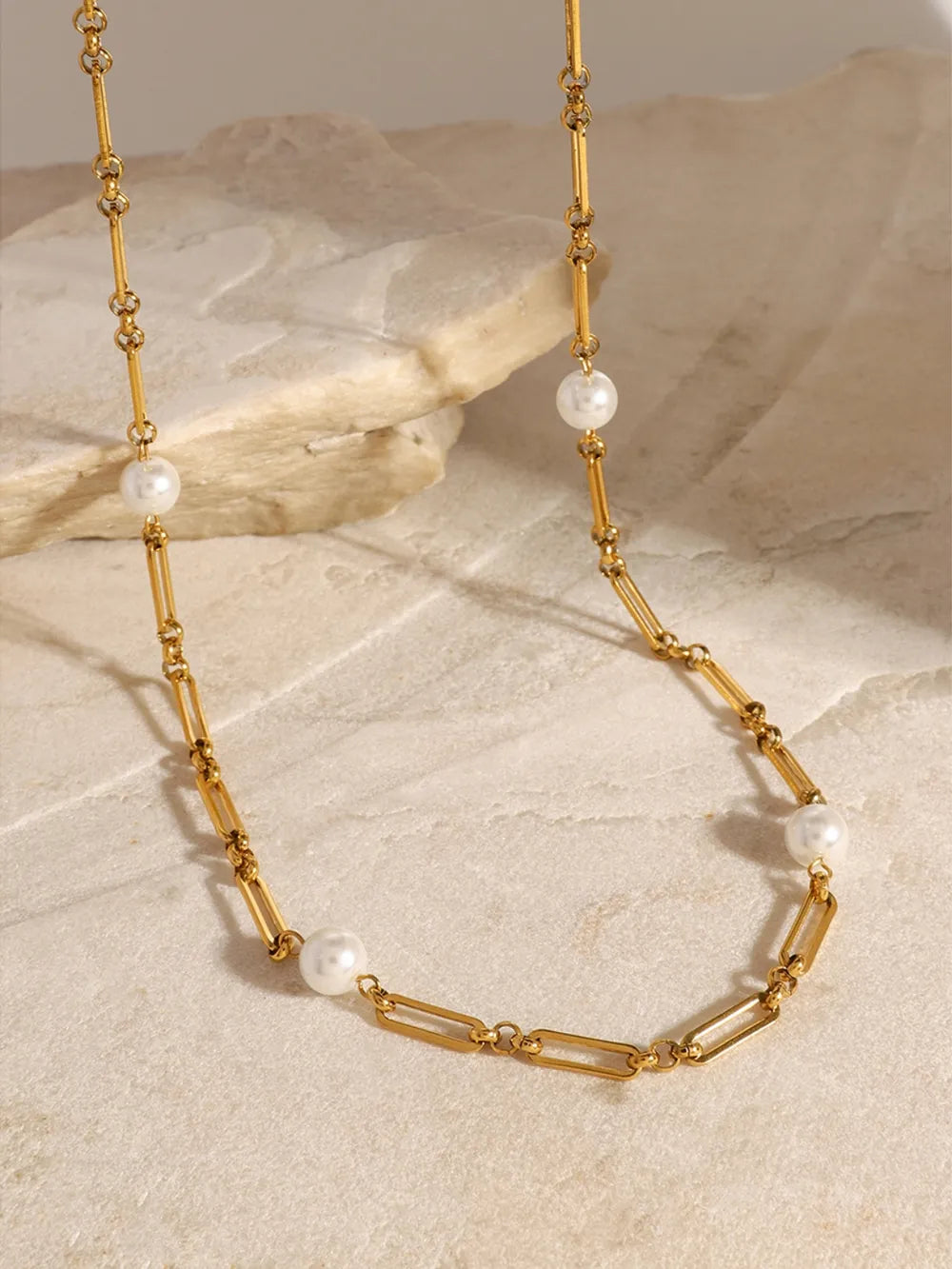Stainless Steel Pearl Chain Necklace OutfitFlow