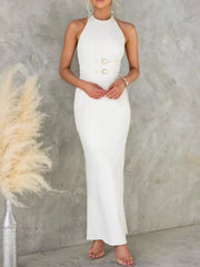 Slit Back Halter Neck Maxi Dress OutfitFlow