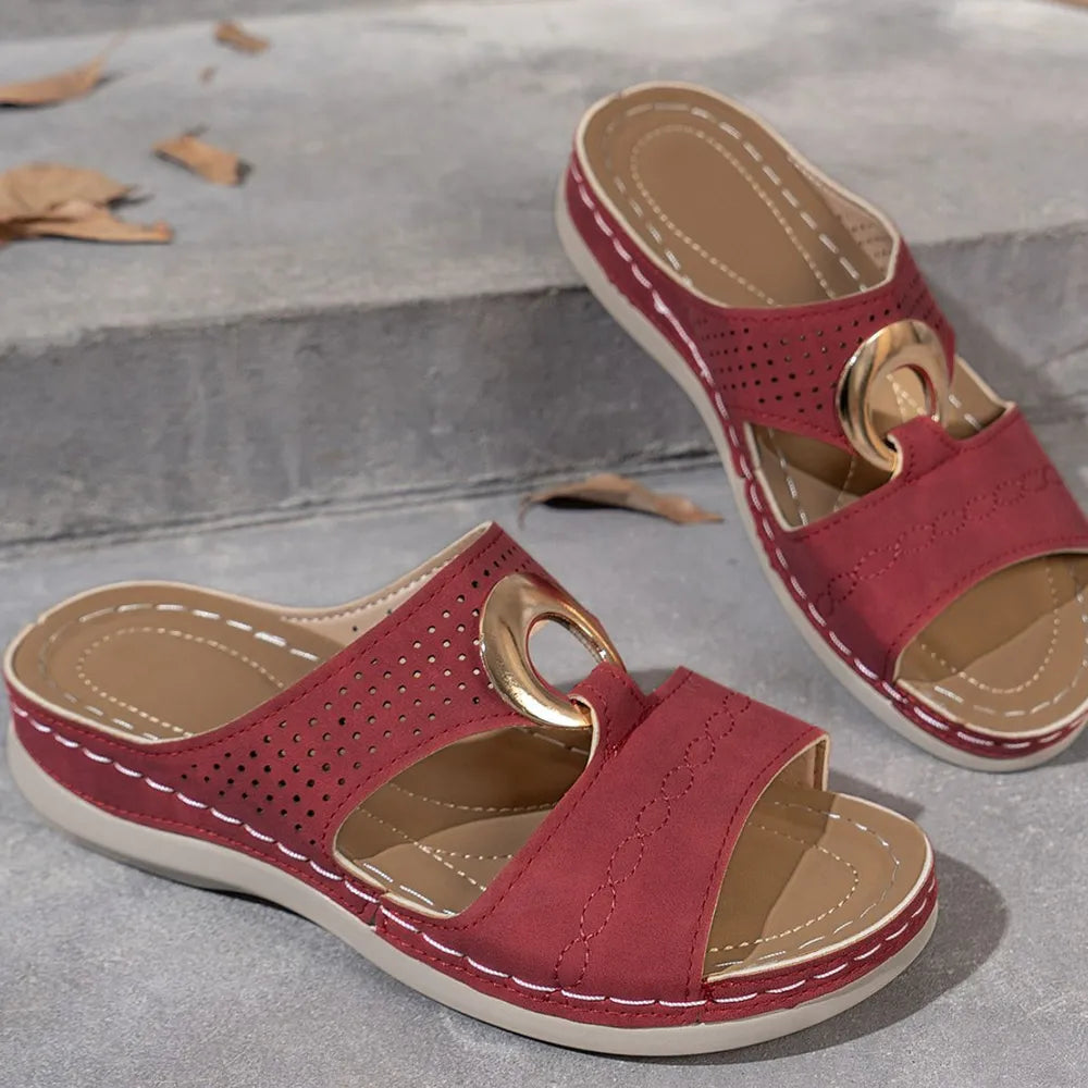 Open Toe Flats Sandals Red OutfitFlow