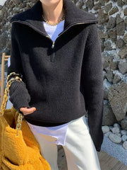 Half-Zip Long Sleeve Sweater OutfitFlow