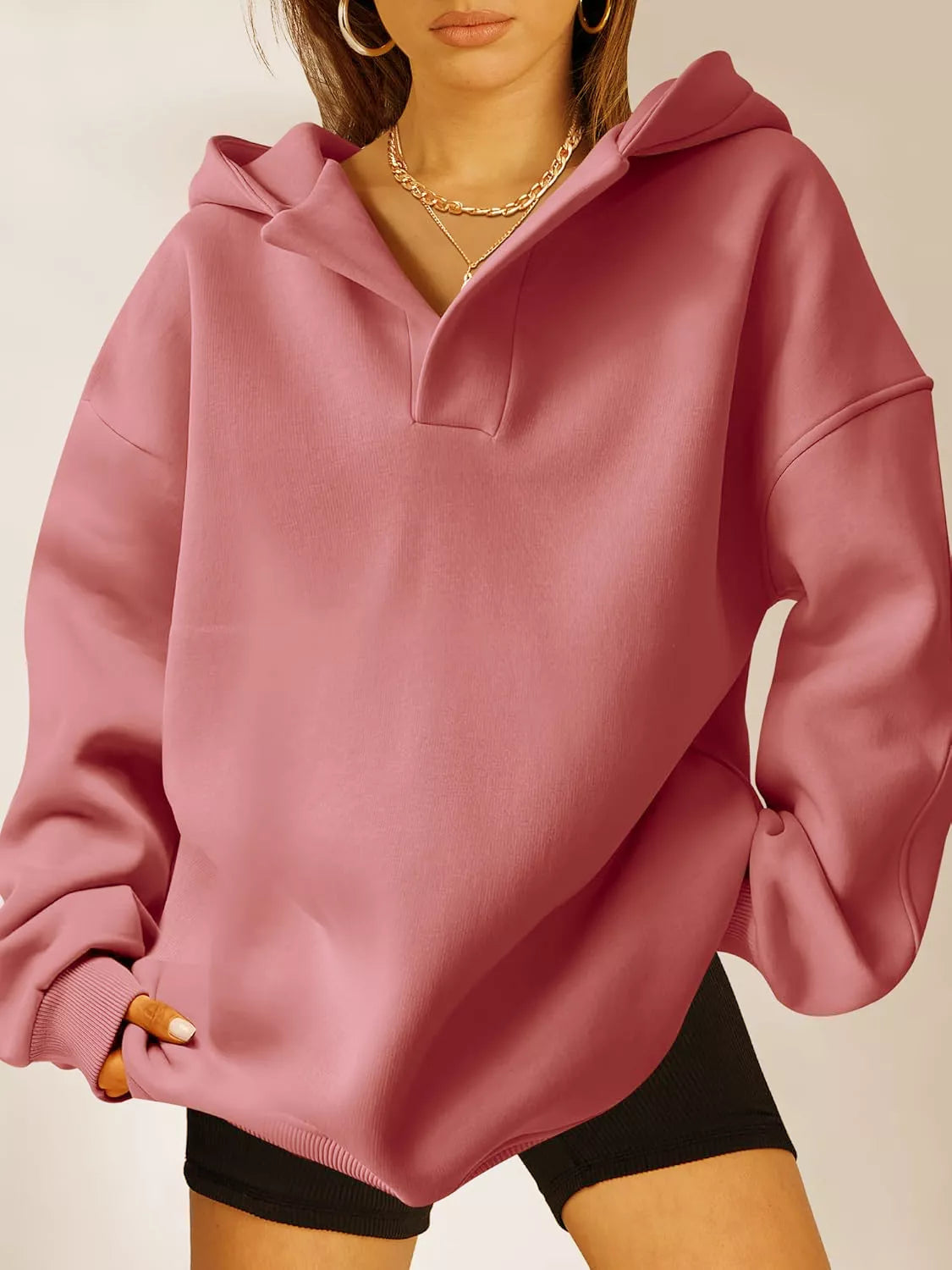 Dropped Shoulder Long Sleeve Sweatshirt Lotus Color OutfitFlow
