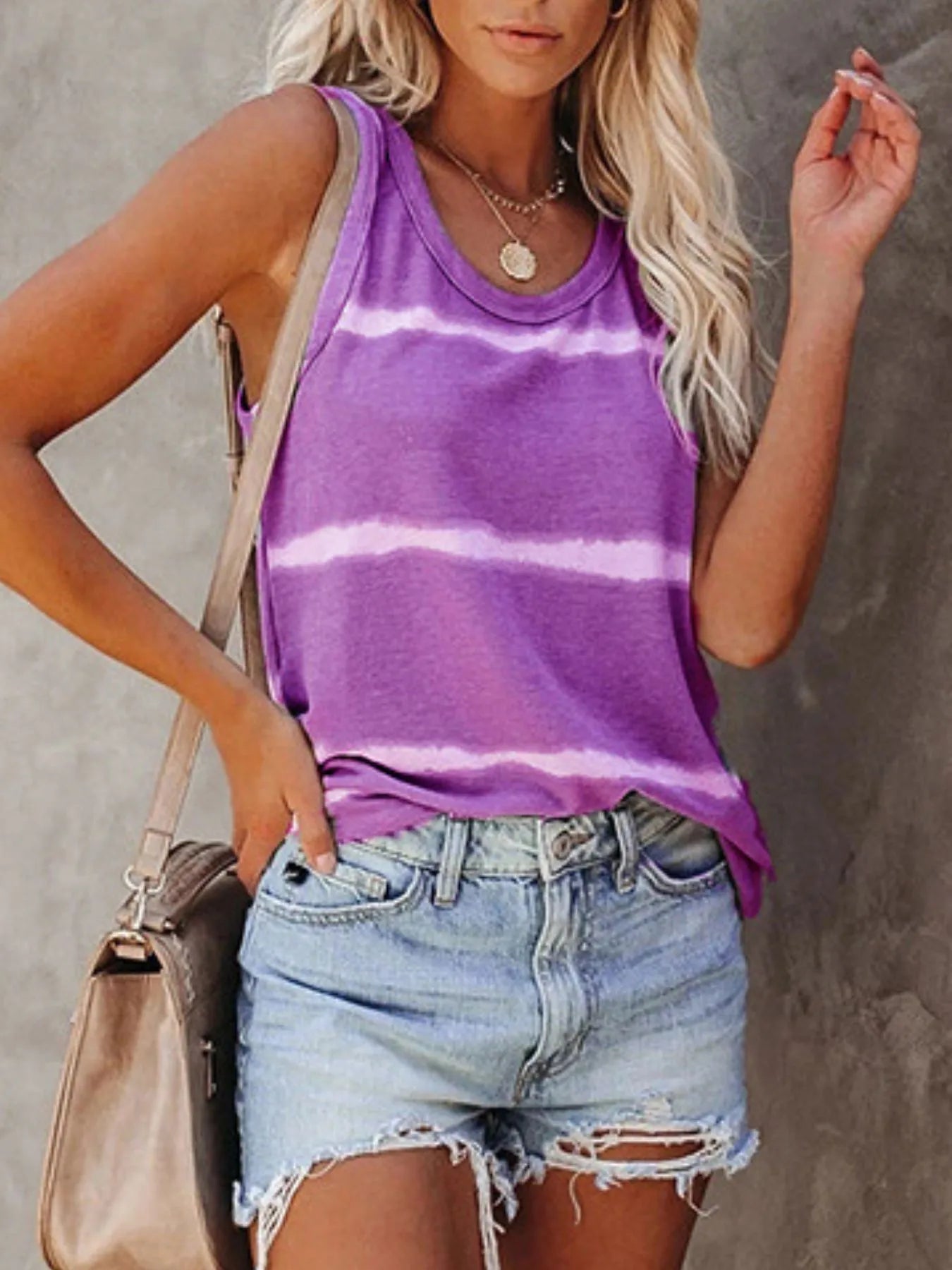 Full Size Striped Round Neck Tank Top Plus Size OutfitFlow