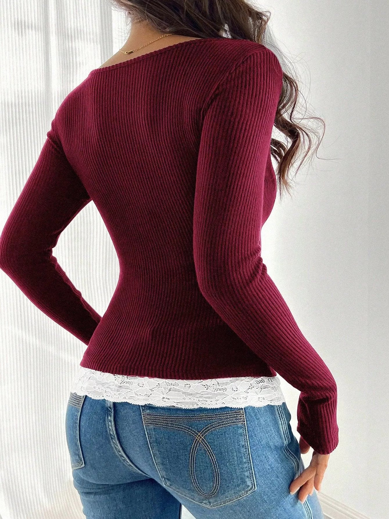 Lace Detail Long Sleeve T-Shirt OutfitFlow