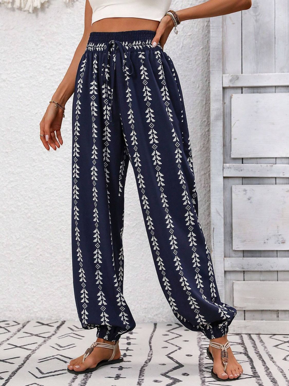 Outfit Flow - Tied Printed High Waist Pants