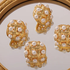 Copper Shell Pearl Stud Earrings OutfitFlow