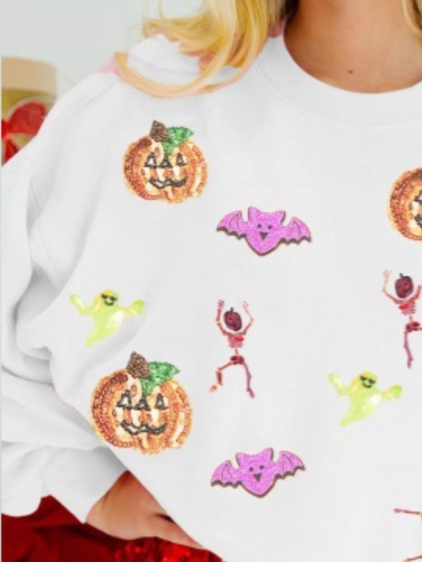 Halloween Sequin Round Neck Long Sleeve Sweatshirt OutfitFlow