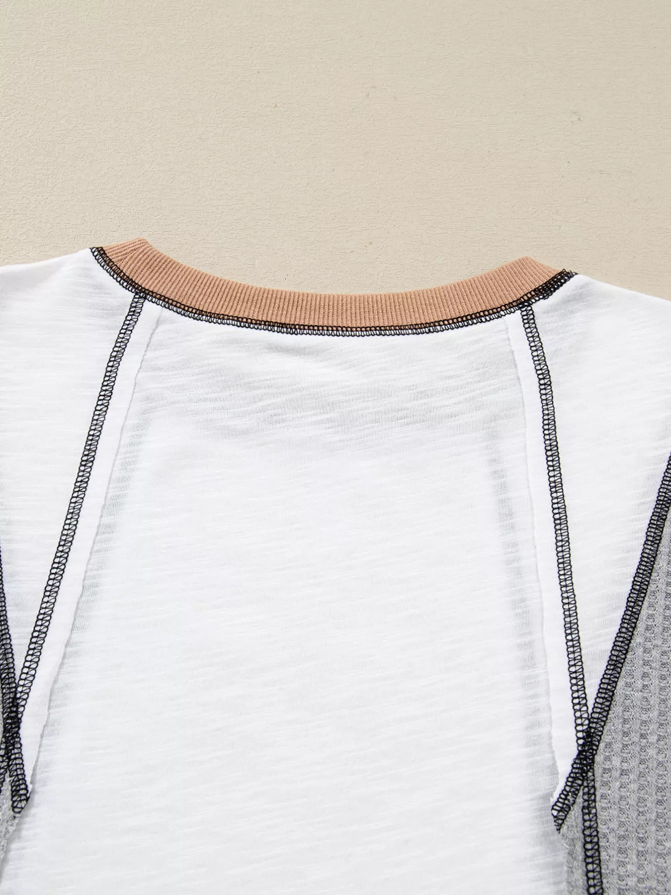 Color Block Textured Knit Patchwork Casual Top OutfitFlow