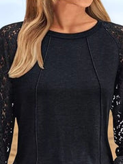 Round Neck Lace Sleeve Blouse OutfitFlow