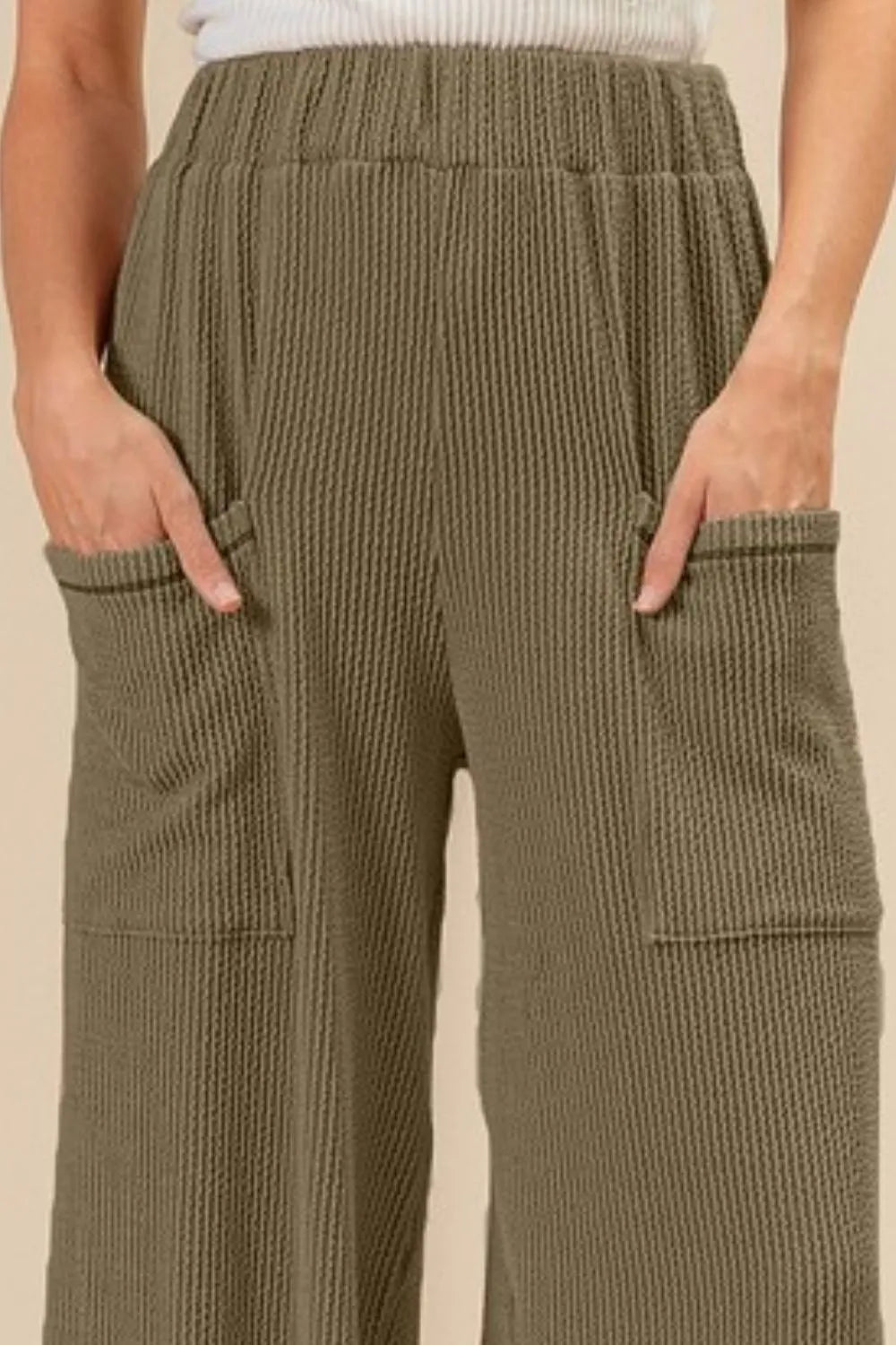 BiBi 2tone Cord Rib Waist Band Side Pocket Pants OutfitFlow