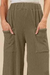 BiBi 2tone Cord Rib Waist Band Side Pocket Pants OutfitFlow