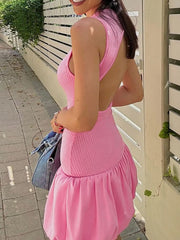 Ruffled Bubble Hem Sleeveless Mini Dress OutfitFlow