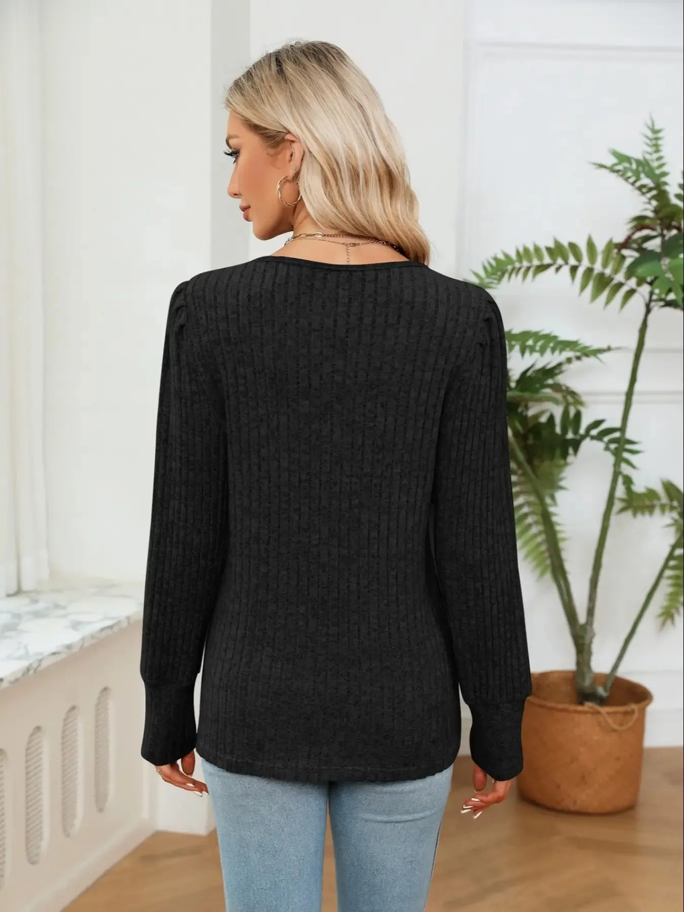 V-Neck Long Sleeve Blouse OutfitFlow