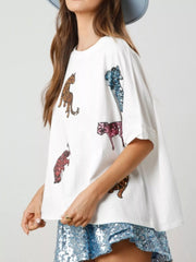 Sequin Tiger Round Neck T-Shirt OutfitFlow