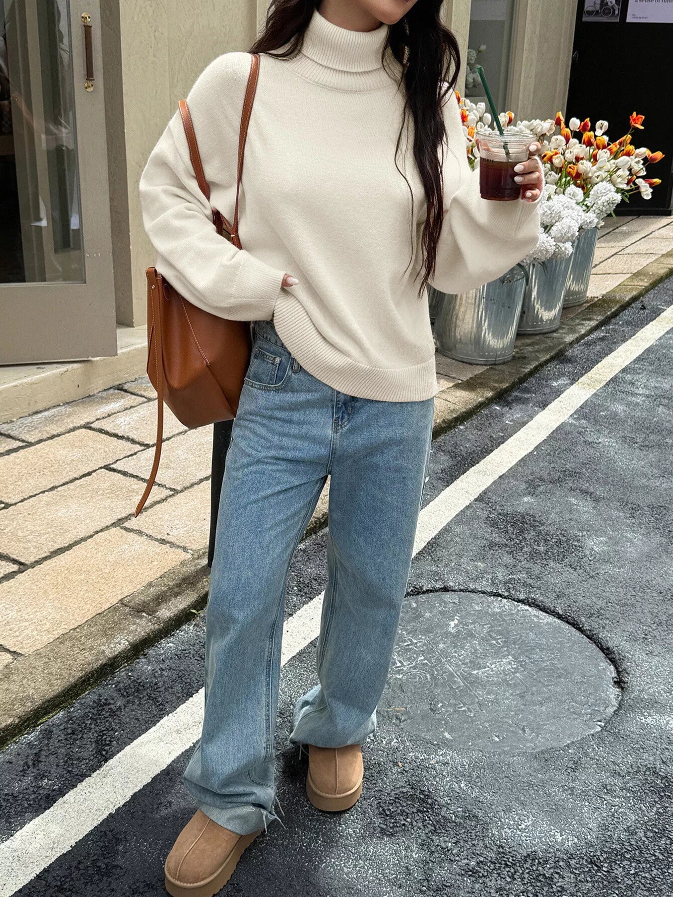Turtleneck Long Sleeve Sweater OutfitFlow
