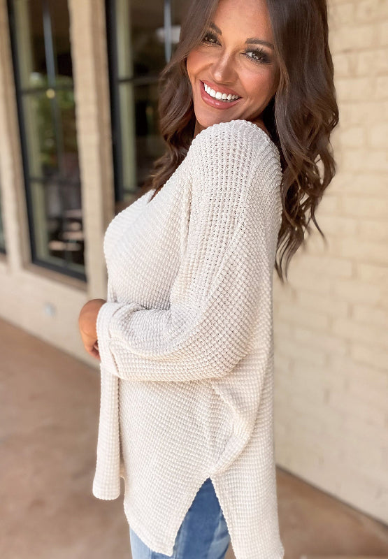 Outfit Flow - Side Slit V-Neck Long Sleeve Top