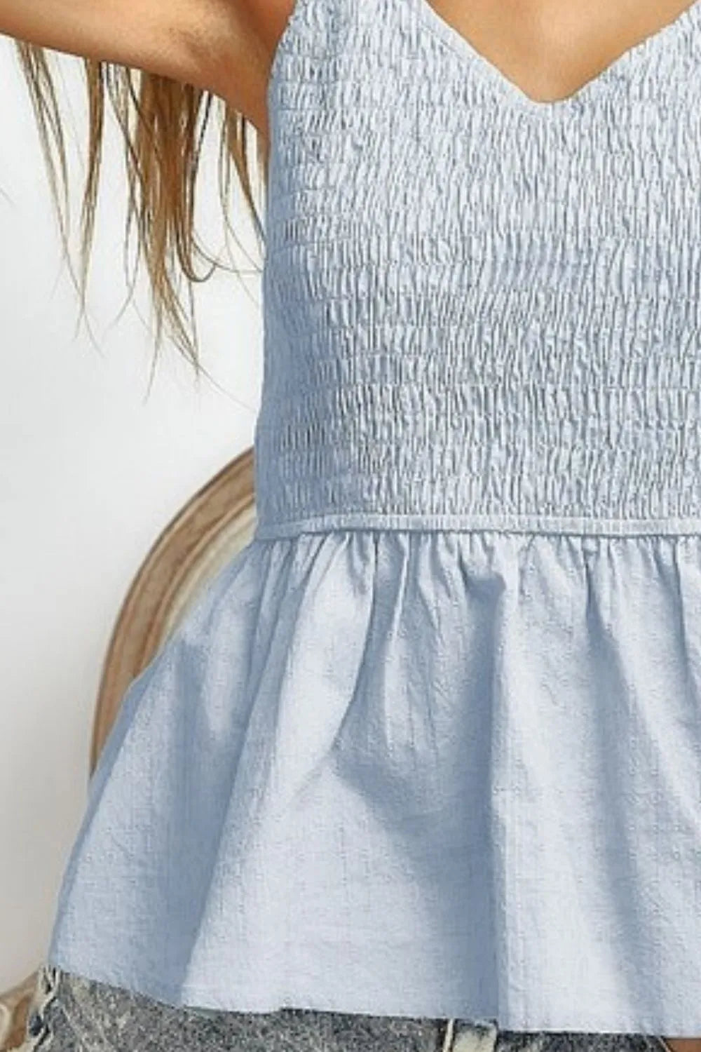 BiBi Eyelet Woven Sleeveless Elasticized Top OutfitFlow