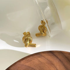 18K Gold-Plated Twisted Knot Stud Earrings OutfitFlow