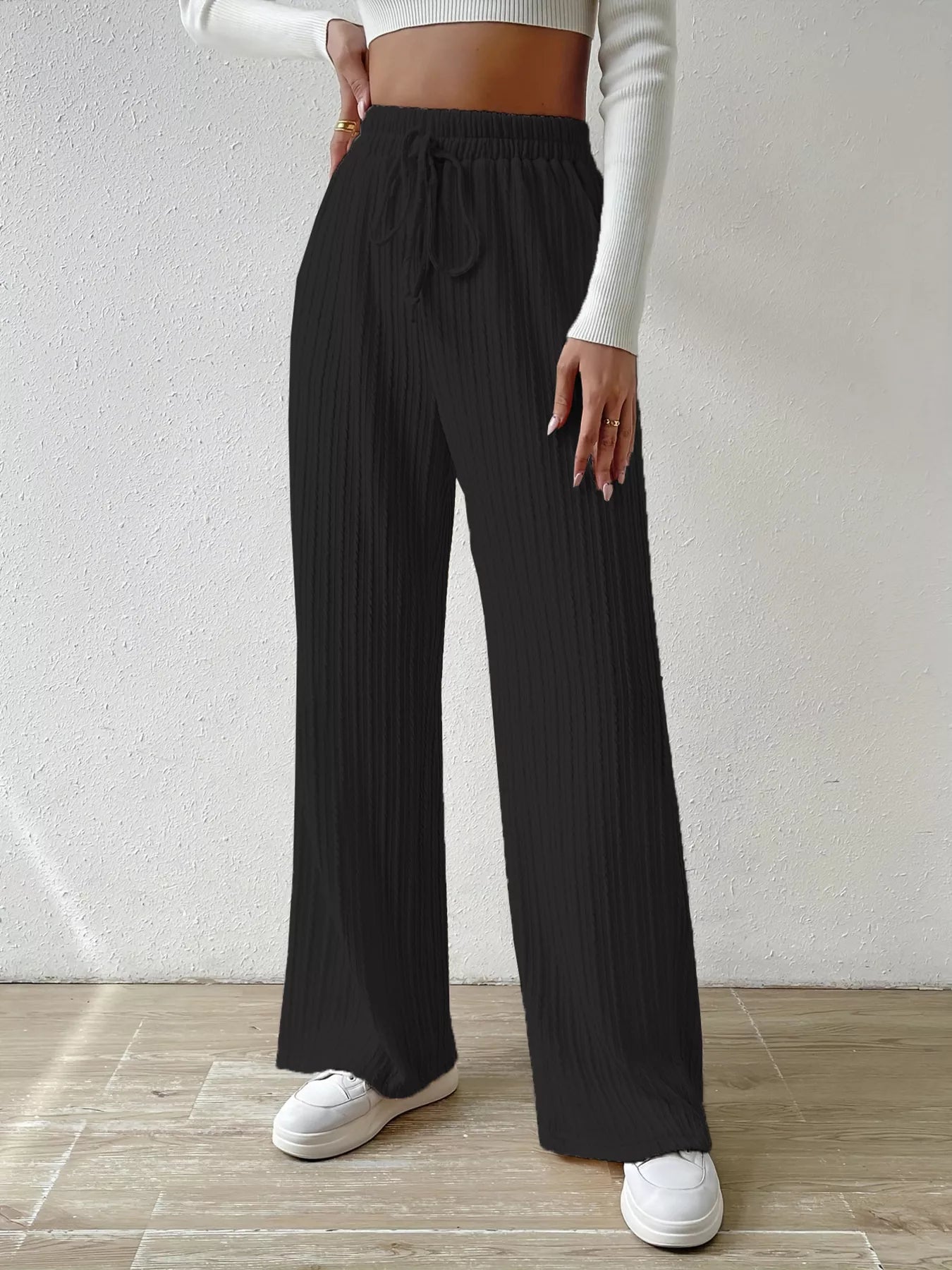 Drawstring Wide Leg Pants OutfitFlow