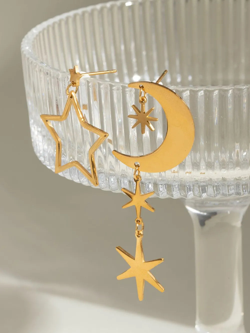18K Gold-Plated Moon & Star Dangle Earrings OutfitFlow
