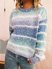 Gradient Striped Round Neck Sweater Blue One Size OutfitFlow