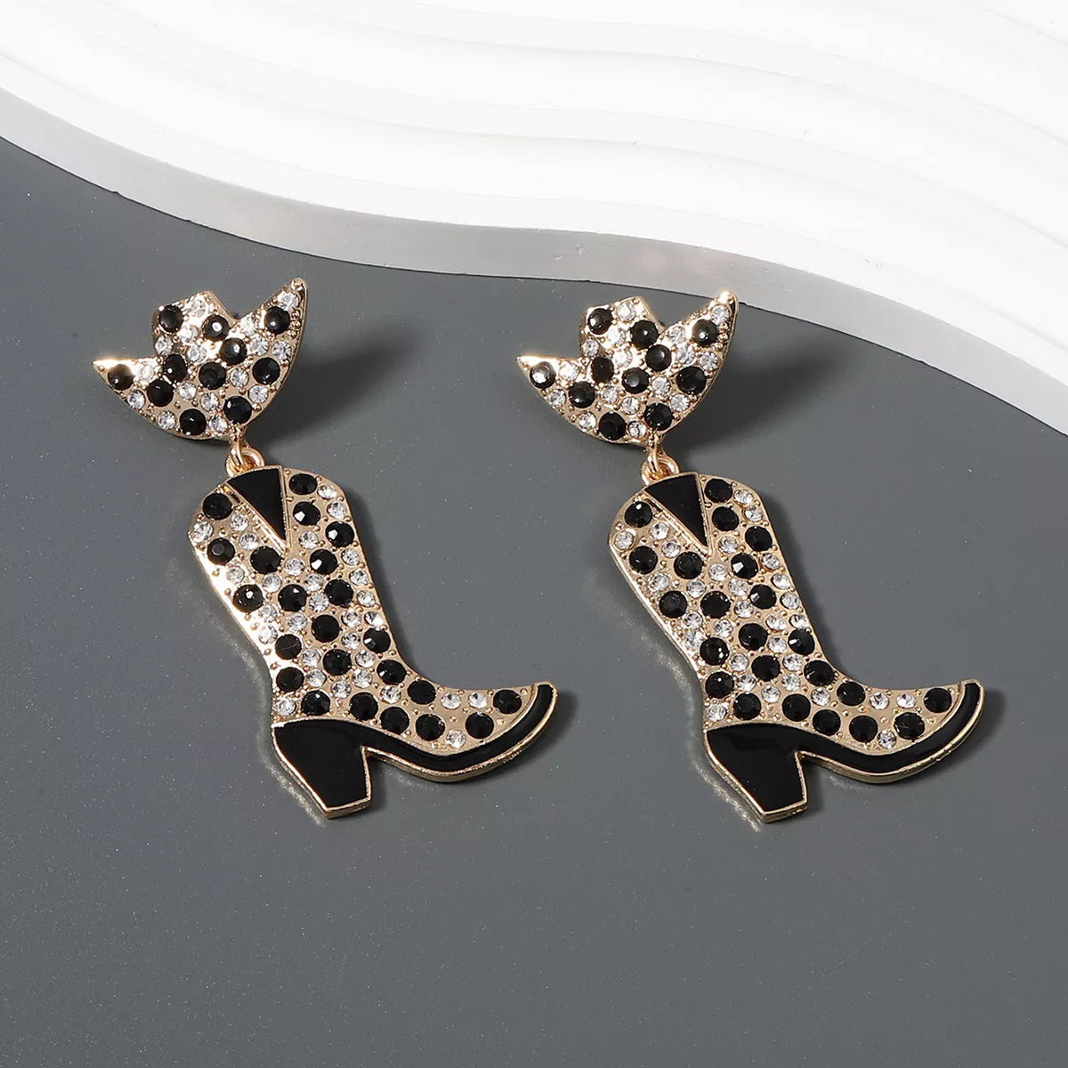 Rhinestone Cowboy Boot Dangle Earrings OutfitFlow