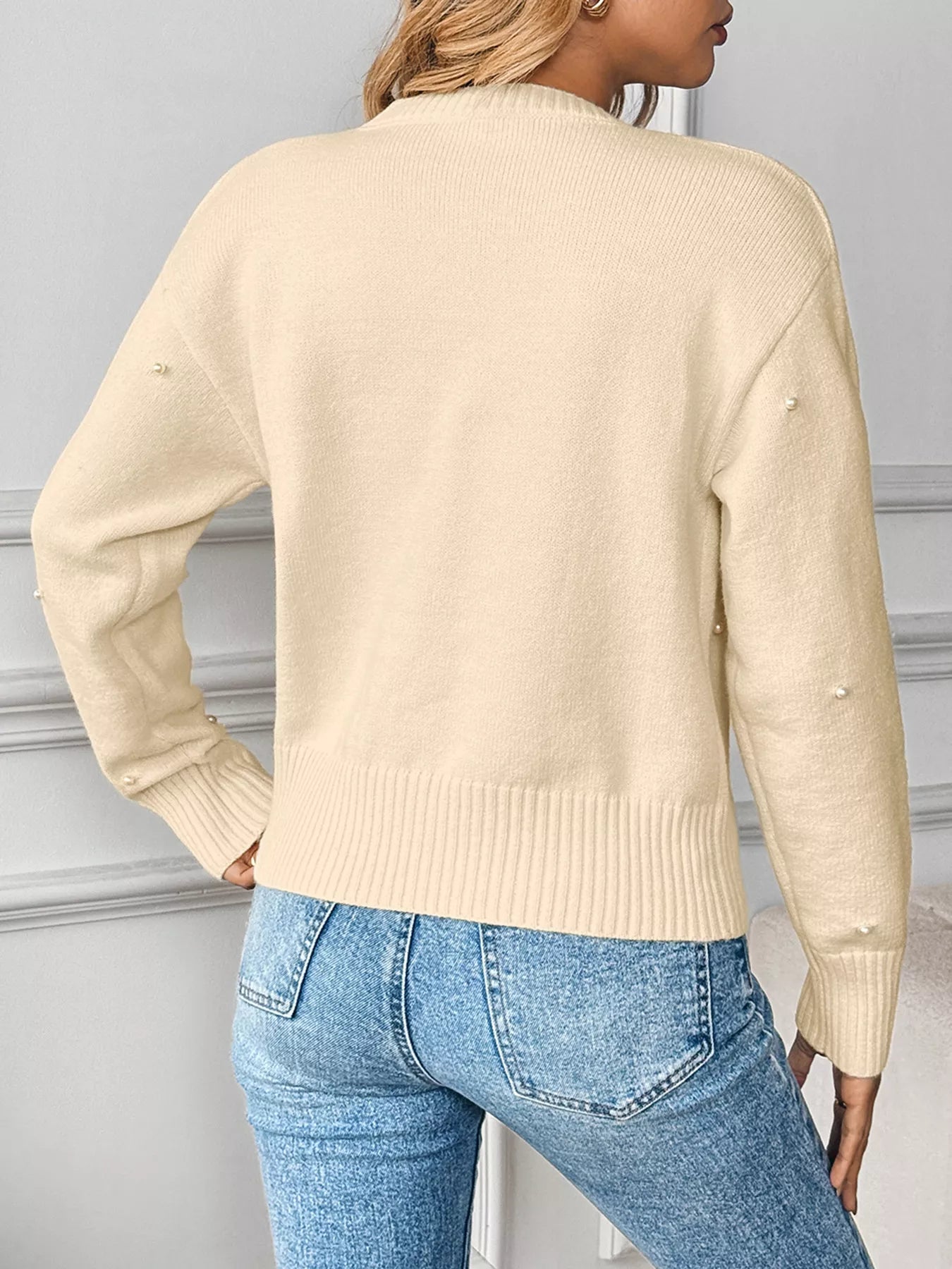 Pearl Embellished Button-Up Cardigan OutfitFlow
