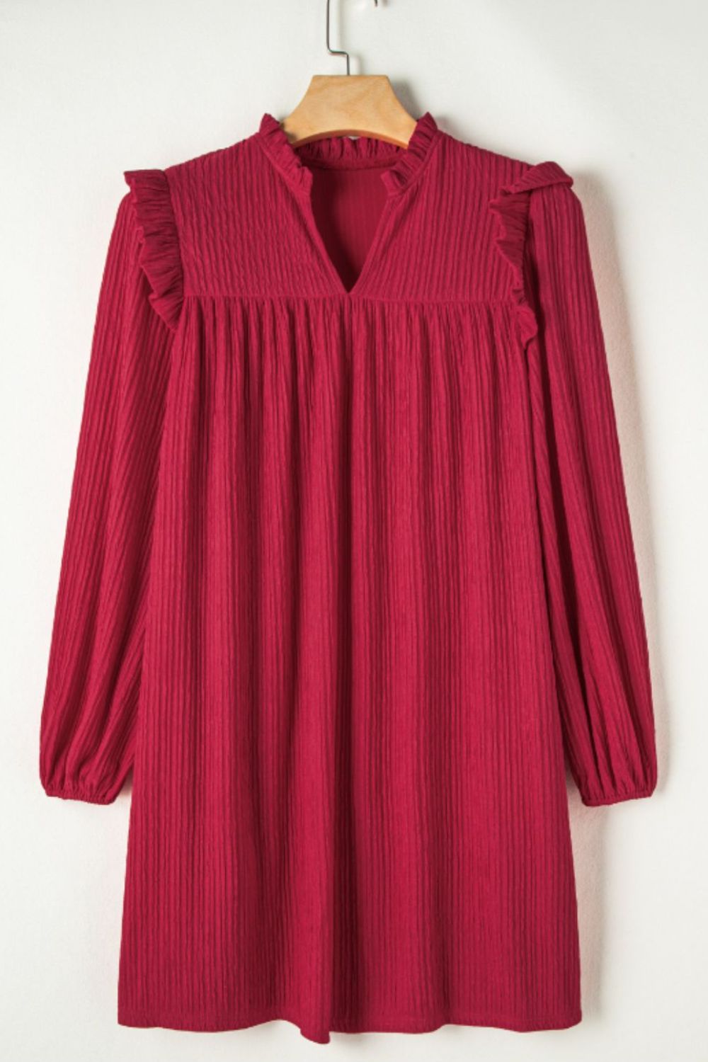 Frill Notched Long Sleeve Dress OutfitFlow