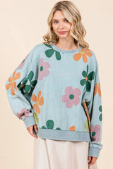 Mittoshop Mineral Wash Flower Print French Terry Sweatshirt OutfitFlow