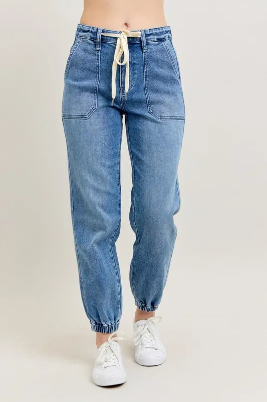 Judy Blue Full Size High Waist Denim Jogger Plus Size OutfitFlow