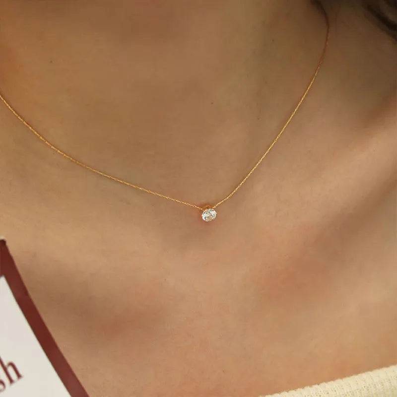 18K Gold-Plated Zircon Solitaire Pendant Necklace OutfitFlow