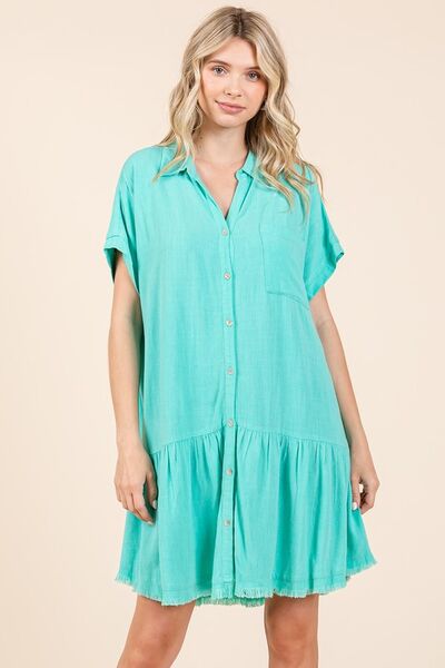 Mittoshop Linen Blend Button Down Shirt Mini Dress OutfitFlow