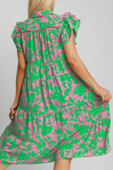 Umgee Full Size Floral Collared Ruffle Cap Sleeve Midi Dress Plus Size OutfitFlow