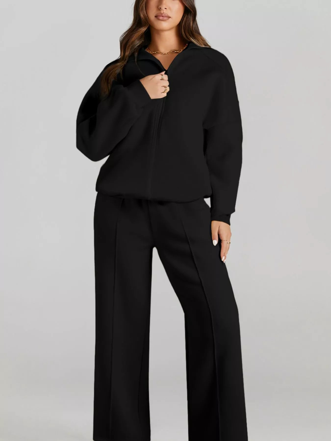 Drop Shoulder Zip Up Jacket and Drawstring Pants Active 2pcs Set OutfitFlow