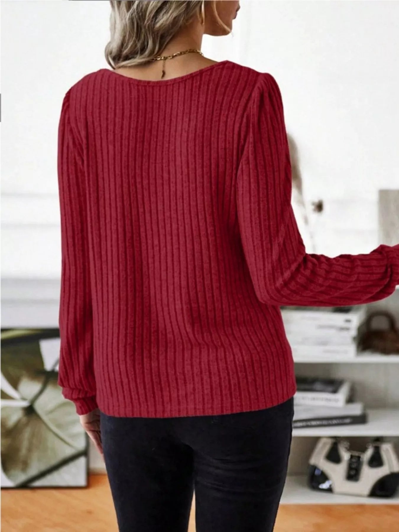 Ribbed Knit Long Sleeve T-Shirt OutfitFlow