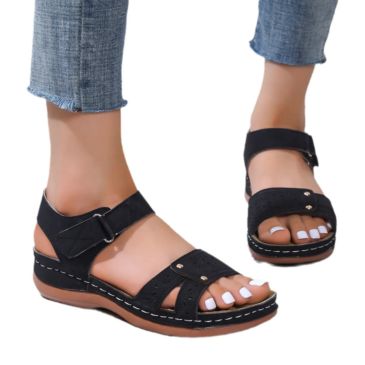 Classic Comfort Velcro Strap Platform Sandals OutfitFlow
