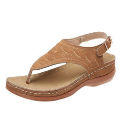 Toe Post Wedge Sandals Camel OutfitFlow