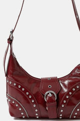 Fame Faux Leather Studded Trim Shoulder Bag OutfitFlow