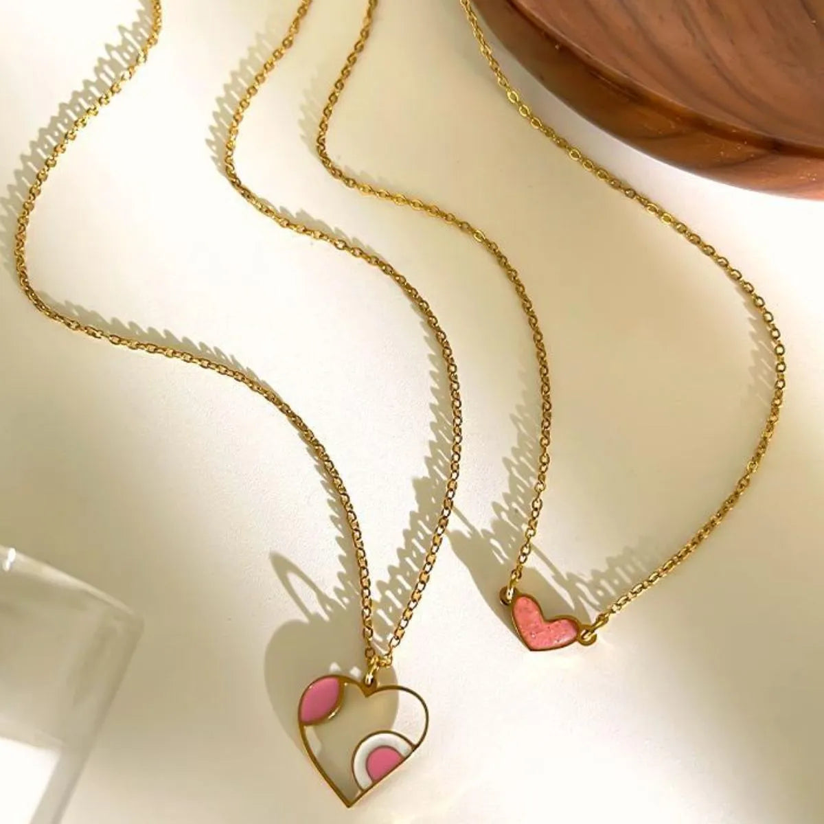 2-Piece Stainless Steel Heart Pendant Necklace OutfitFlow
