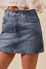 SO ME Washed Denim Mini Skirt with Pockets Trendsi