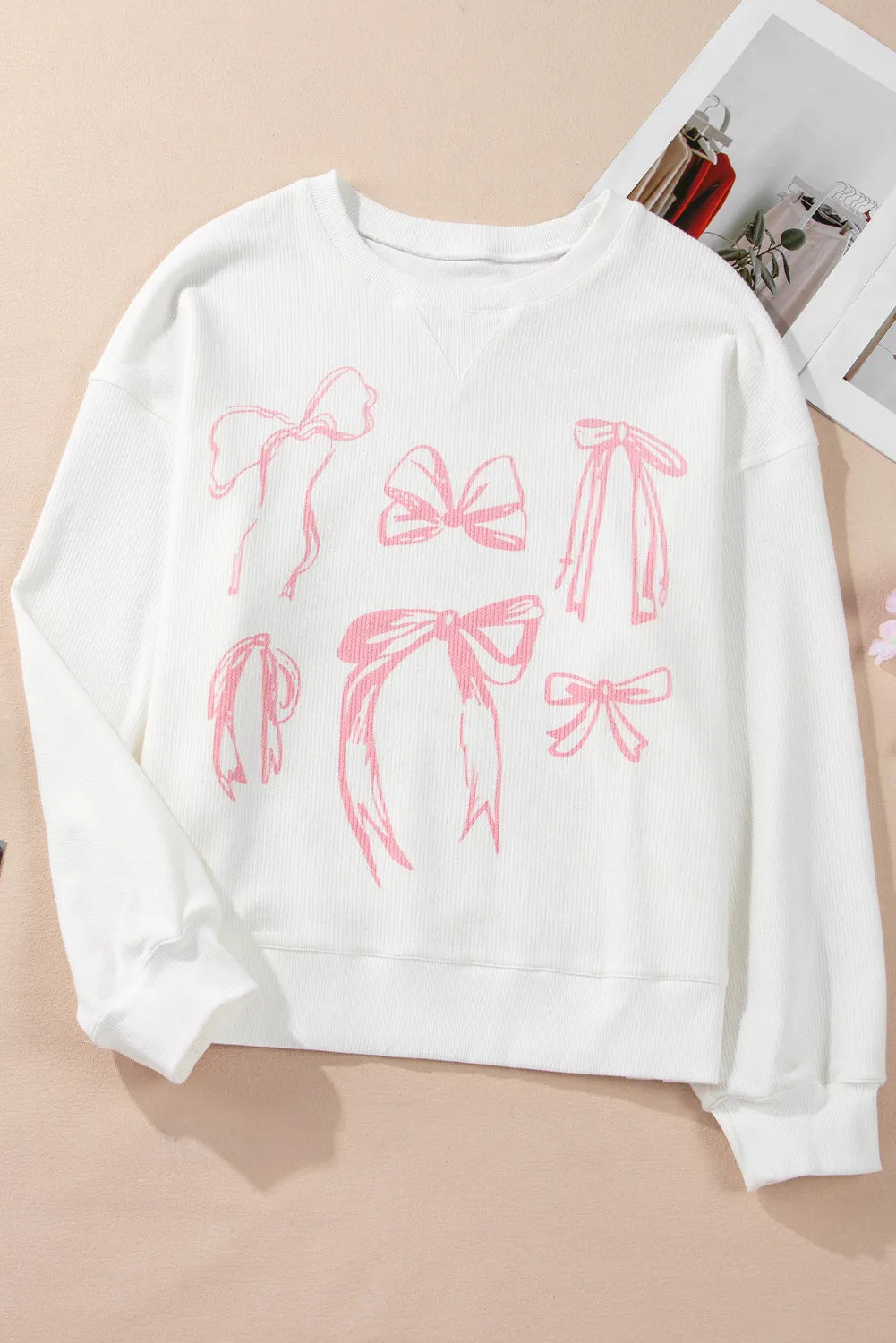 Outfit Flow - Bow Round Neck Long Sleeve Sweatshirt