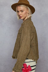 POL Raw Hem Button Up Jacket with Chest Pockets OutfitFlow