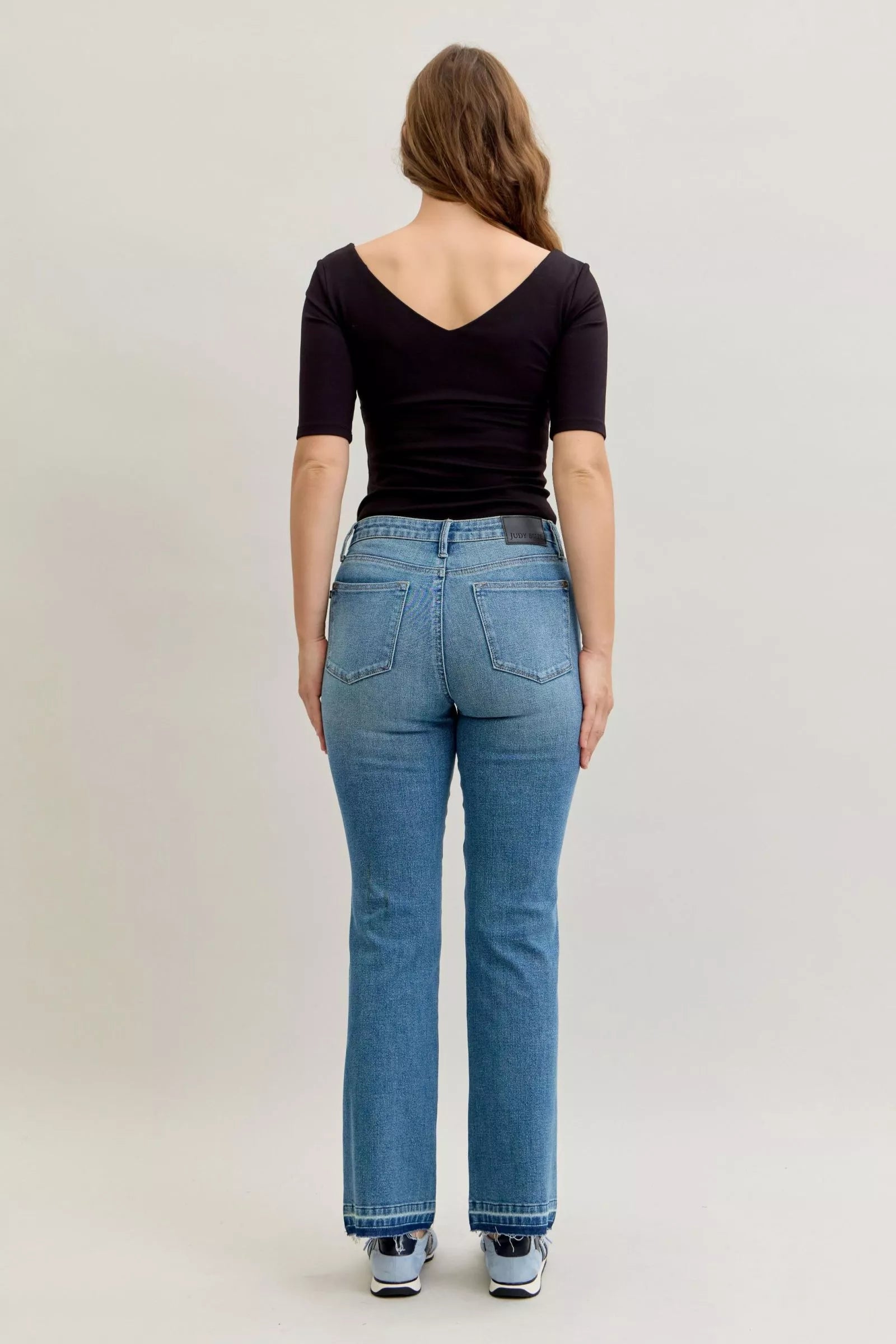 Judy Blue Full Size Mid Rise Slim Bootcut Tummy Control Release Hem Jeans Plus Size OutfitFlow