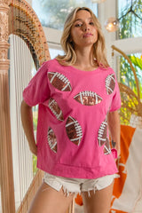 BiBi Game Day Sequins Patched Half Sleeves Top OutfitFlow