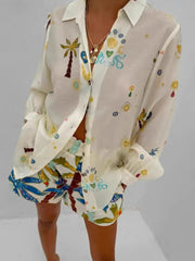 Printed Button Up Shirt and Shorts Set OutfitFlow