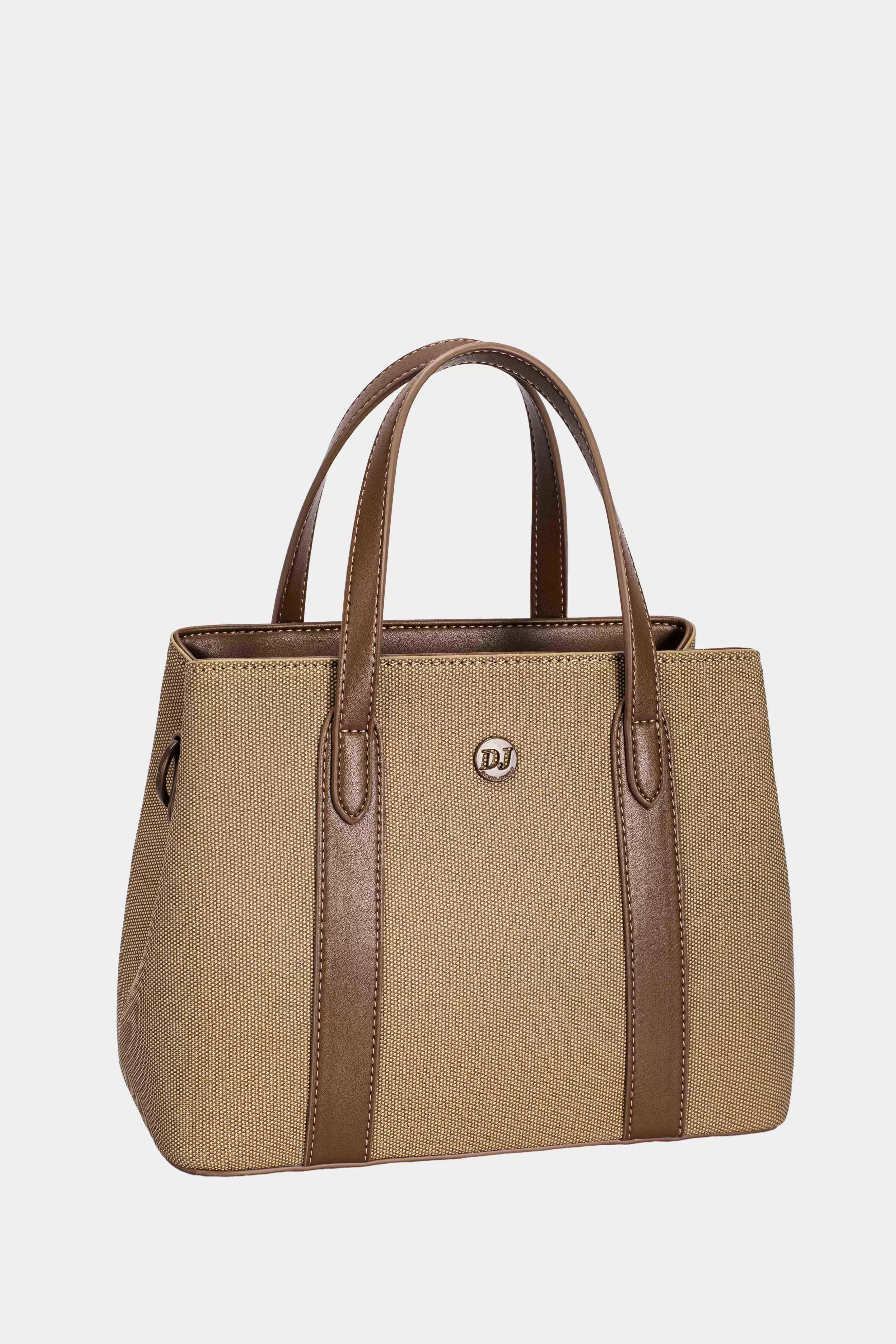 David Jones Canvas Handbag with Leather Trim COCOA BROWN One Size Trendsi