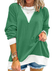 Contrast Dropped Shoulder Sweatshirt Green OutfitFlow