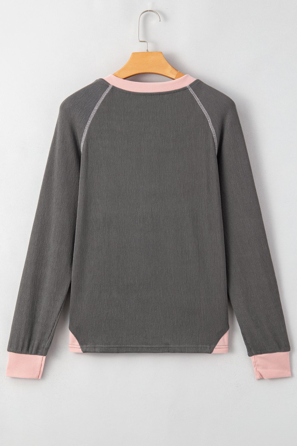 Outfit Flow - Textured Contrast Stitching Raglan Sleeve Top