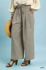 Umgee Drawstring Striped Wide-Leg Pants Trendsi