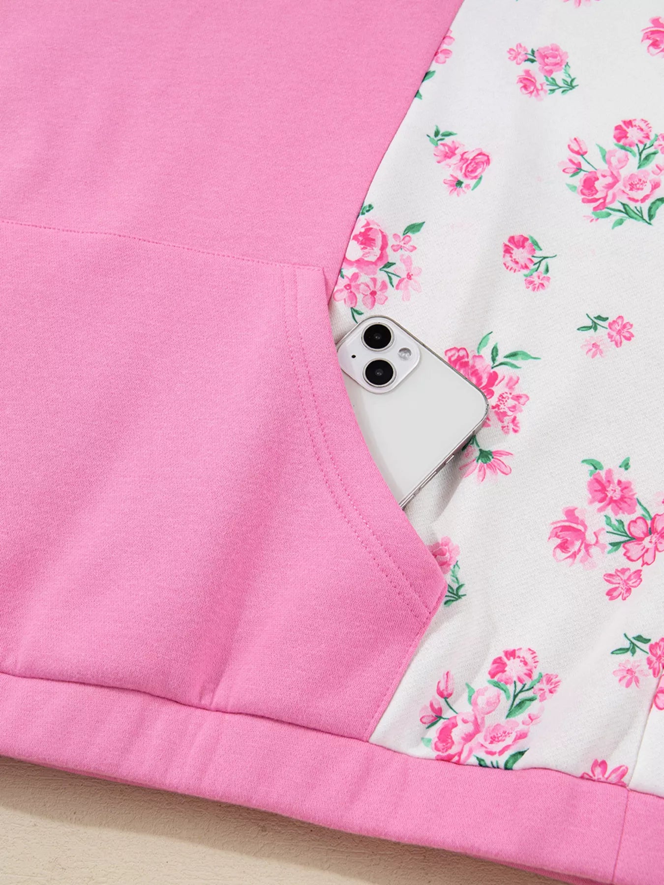 Plus Size Contrast Polo Collar Floral Patchwork Elastic Cuffs Long Sleeve Top Trendsi